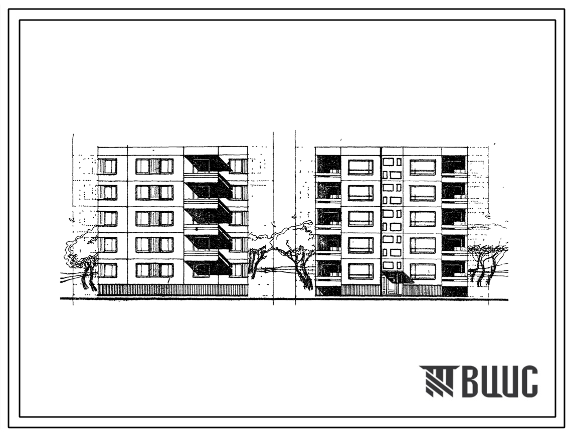 Типовой проект 99-05 Блок-секция пятиэтажного дома рядовая правая на 15 квартир (двухкомнатных 2А-5, двухкомнатных 2Б-10). Для строительства во 2 и 3 климатических районах и 1В климатическом подрайоне.