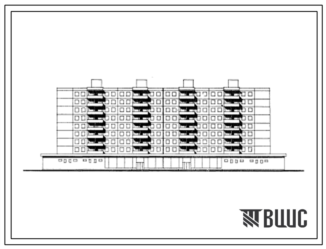 Типовой проект 111-106-4С Девятиэтажный четырехсекционный дом на 80 квартир (трехкомнатных 3Б-32, четырехкомнатных 4Б-48) с промтоварным магазином в первом этаже на 35 рабочих мест для строительства в 3 климатическом районе с сейсмичностью 8-9 баллов.