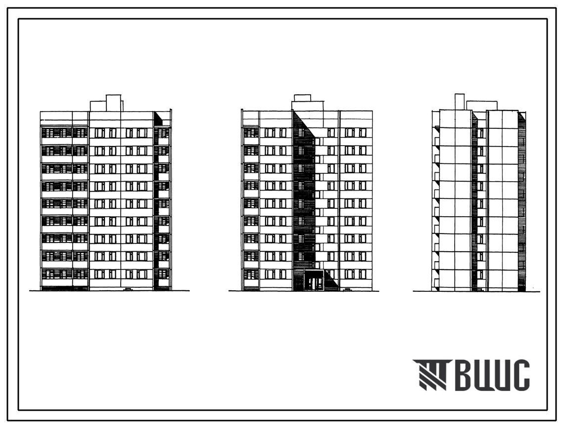 Типовой проект 88-024/1.2 9-этажная торцевая правая блок-секция 2Б.2Б.3Б.4Б на 36 квартир. Для строительства во 2В климатическом подрайоне Белорусской ССР.