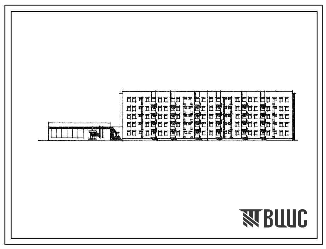 Типовой проект 114-114-19с Пятиэтажный четырехсекционный жилой дом со встроено-пристроенным магазином на 67 квартир с продовольственным магазином (однокомнатных 1Б-11, двухкомнатных 2Б-18, трехкомнатных 3Б-29, четырехкомнатных 4А-9), вариант с промтоварны