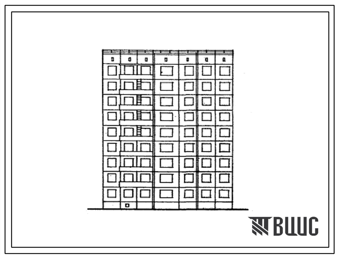 Типовой проект 97-090/1 Девятиэтажная блок-секция рядовая левая на 27 квартир (двухкомнатных 2Б-9, трехкомнатных 3Б-9, четырехкомнатных 4Б-9). Для строительства в 1В климатическом подрайоне Красноярского края