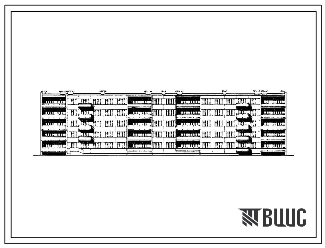 Типовой проект 111-25-20/1 Пятиэтажный четырехсекционный дом на 59 квартир (однокомнатных 1А-9; двухкомнатных 2А-10, 2Б-30; трехкомнатных 3А-10). Для строительства в IВ климатическом подрайоне, II и III климатических районах.