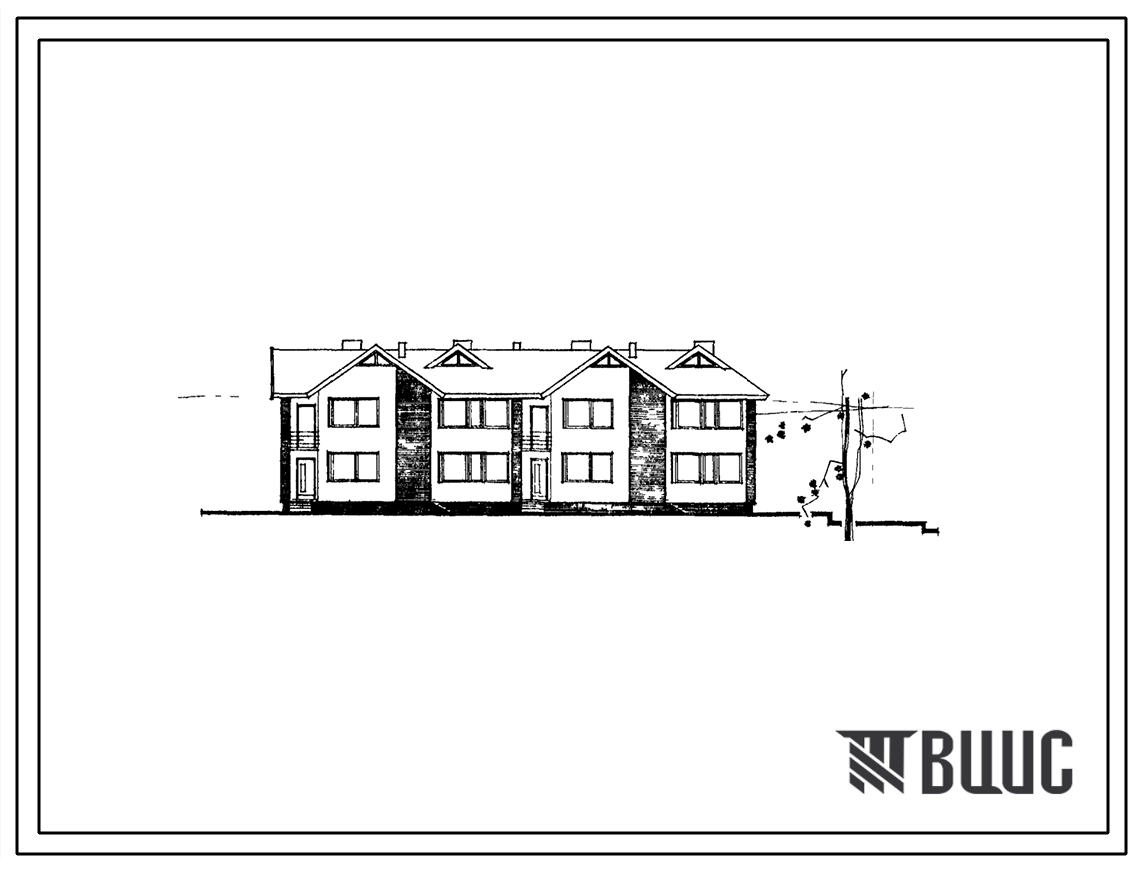 Типовой проект 144-22-58/1 Двухэтажный блокированный дом на 4 квартиры (трехкомнатных 3Б-2, четырехкомнатных 4Б-2). Для строительства во 2Б и 2В климатических подрайонах Литовской ССР