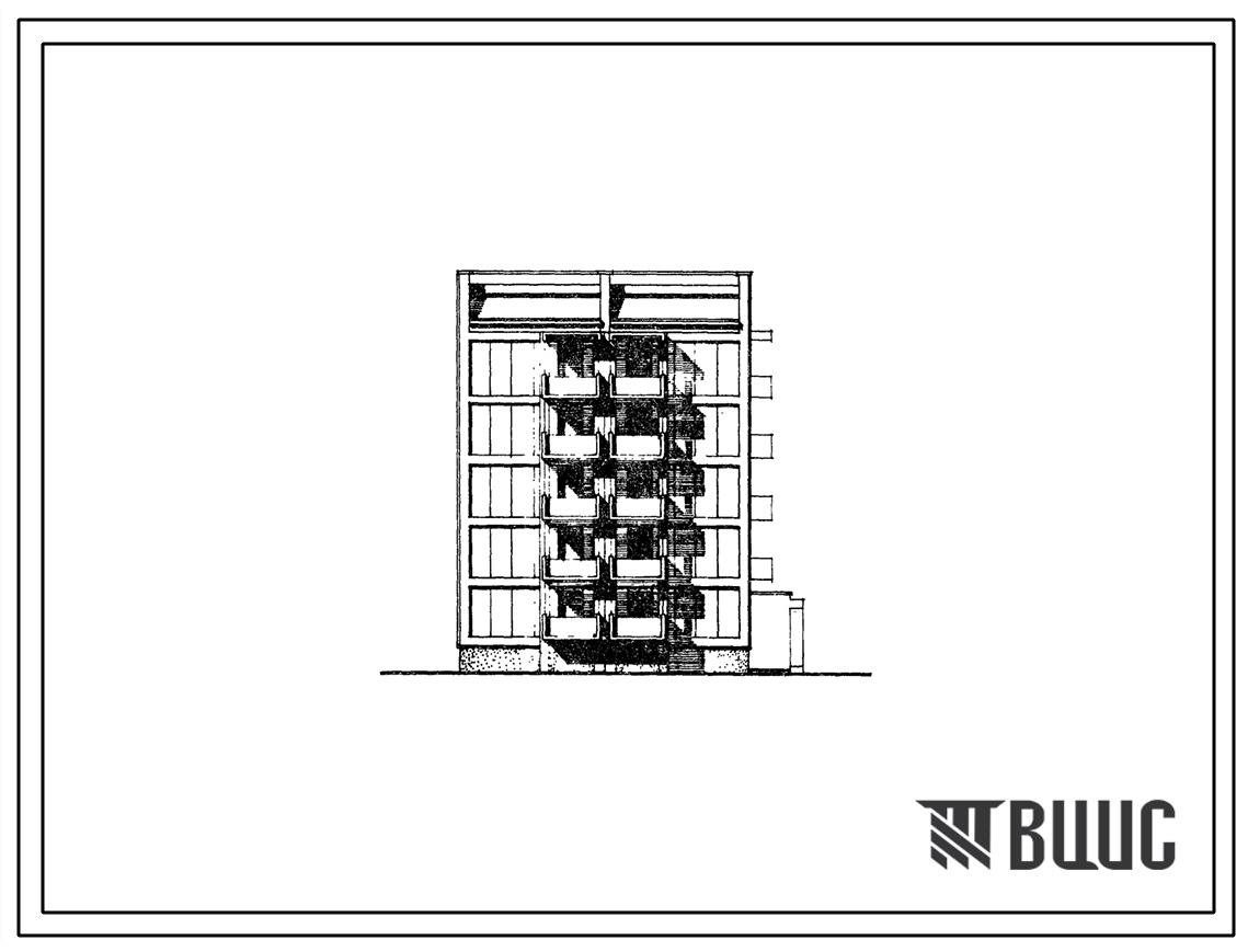Типовой проект 172-02с.84 Блок-секция торцевая правая 5-этажная 10-квартирная 2Б-4Б. Для строительства в 3Б климатическом подрайоне Молдавской ССР сейсмичностью 7 баллов.