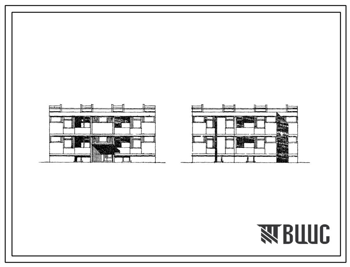 Типовой проект 126-042 Двухэтажная блок-секция с квартирами 1Б-2Б-3А для жилых домов из ячеистого бетона. (Вариант с разрезкой 1200 мм).