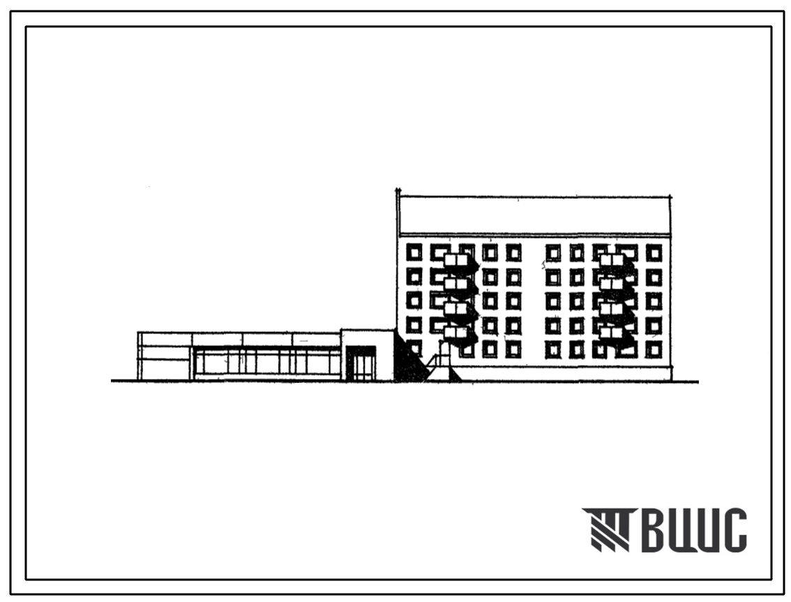 Типовой проект 114-066с.87 Блок-секция 5-этажная 28-квартирная торцовая со встроенно-пристроенным магазином "Товары для дома" торговой площадью 400 м2 в конструкциях серии 1.020.1-2с