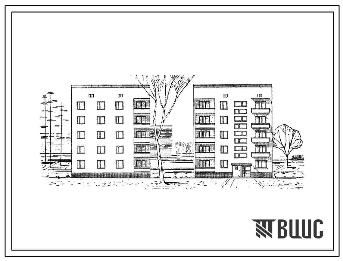 Типовой проект 87-022п Блок-секция 5-этажного дома рядовая правая на 10 квартир, для строительства в 3 строительно-климатической зоне на посадочных грунтах.