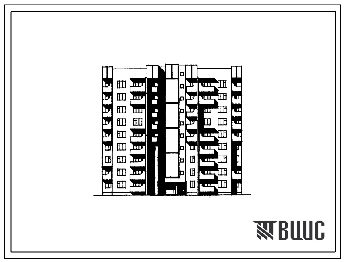 Типовой проект 87-0160.13.89 Блок-секция многолучевая 9-этажная 54-квартирная 1-1-1-3-3-3 /для строительства в УССР/