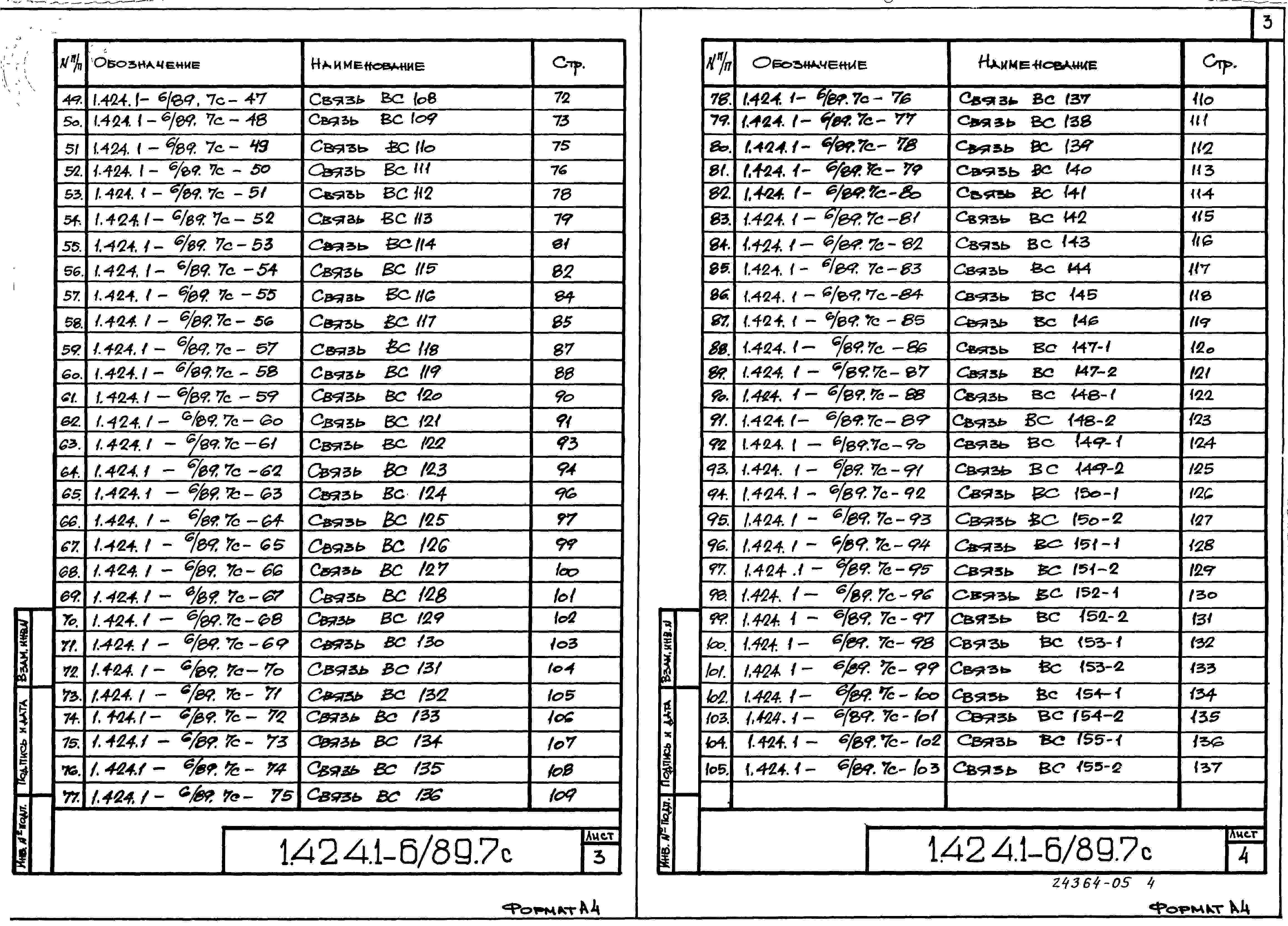 Состав альбома Серия 1.424.1-6/89 КолонныВыпуск 7с Стальные связи по колоннам для зданий с расчетной сейсмичностью 7, 8 баллов. Рабочие чертежи