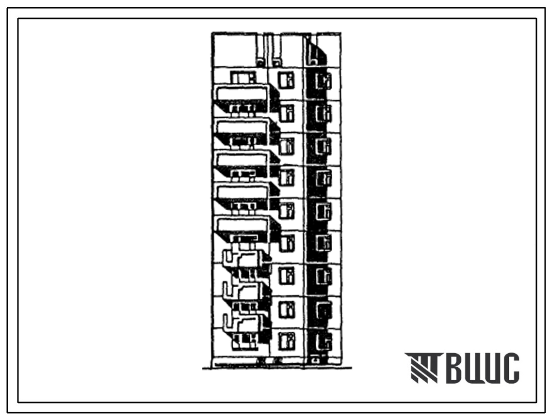Типовой проект 97-0260.23.86 9-этажный 18-квартирный рядовой блок-комплект правый 9Рп1-1Б-3А (для г. Караганды)