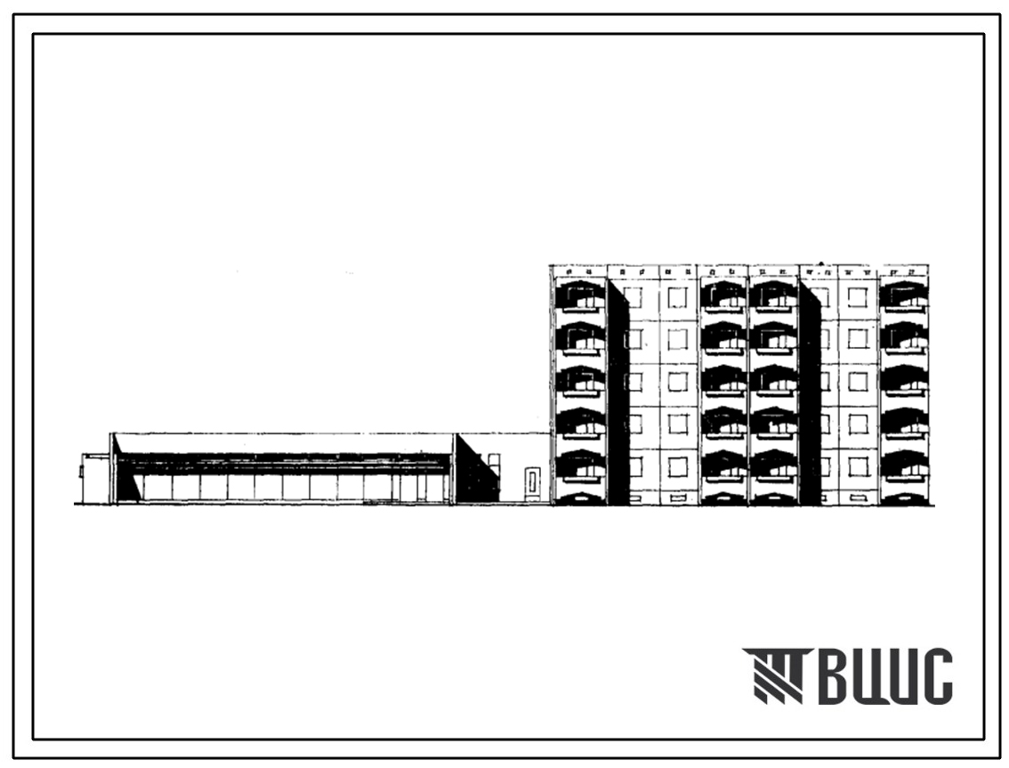 Типовой проект 105-045с/1 Пятиэтажная блок-секция торцевая левая на 23 квартиры (однокомнатных 1А-8, двухкомнатных 2А-10, трехкомнатных 3Б-5) со встроено-пристроенным магазином