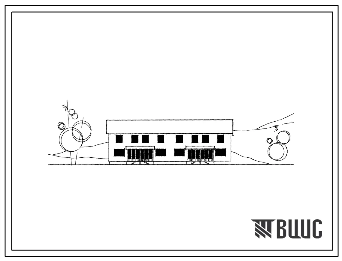 Типовой проект 144-14-4 Двухэтажный блокированный четырехквартирный дом с трехкомнатными квартирами со стенами из местных материалов.