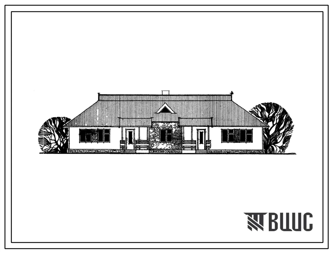 Типовой проект 184-24-161.83 Двухквартирный одноэтажный жилой дом с 1-2 комнатными квартирами. Для индивидуальных застройщиков Западных районов Украинской ССР.