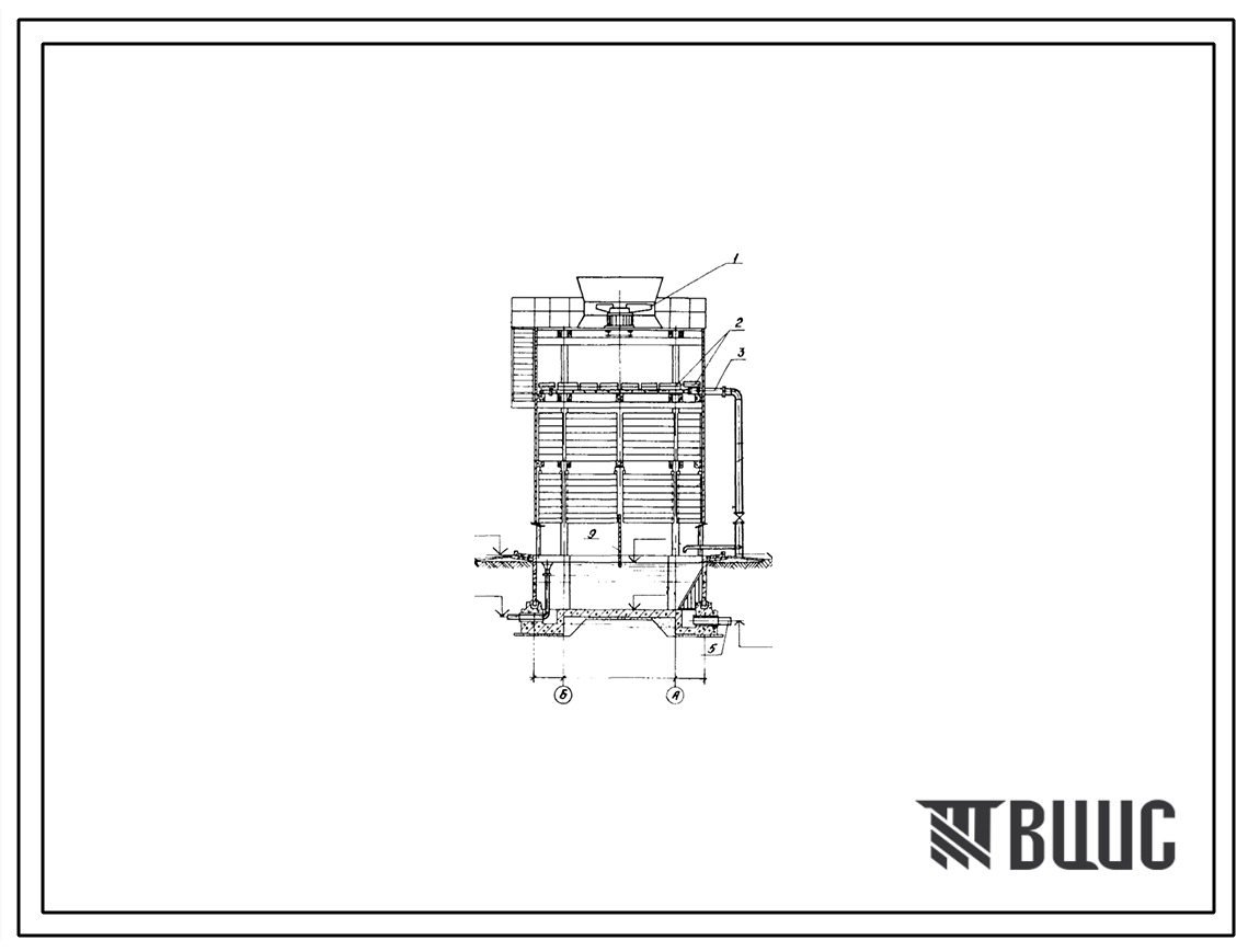 Типовой проект 901-6-87.86 Градирня четырехсекционная с вентиляторами 3ВГ25 капельная с секциями площадью 24 кв. м с каркасом из железобетонных элементов