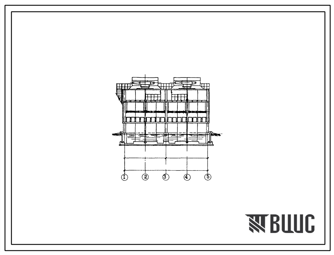Типовой проект 901-6-101.89 Градирня двухсекционная с вентиляторами 2ВГ50М пленочная с секциями площадью 64 кв. м с каркасом из железобетонных элементов