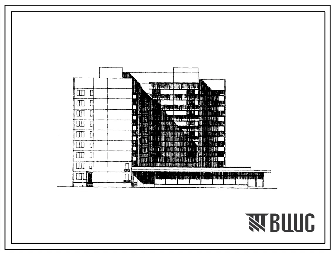 Типовой проект 108-030/1 Девятиэтажная блок-секция спаренная на 79 квартир (однокомнатных 1Б-29, двухкомнатных 2Б-46, трехкомнатных 3Б-2, пятикомнатных 3Б-2, пятикомнатных 5Б-2) со встроено-пристроенным промтоварным магазином. Для строительства в 1В, 2Б,