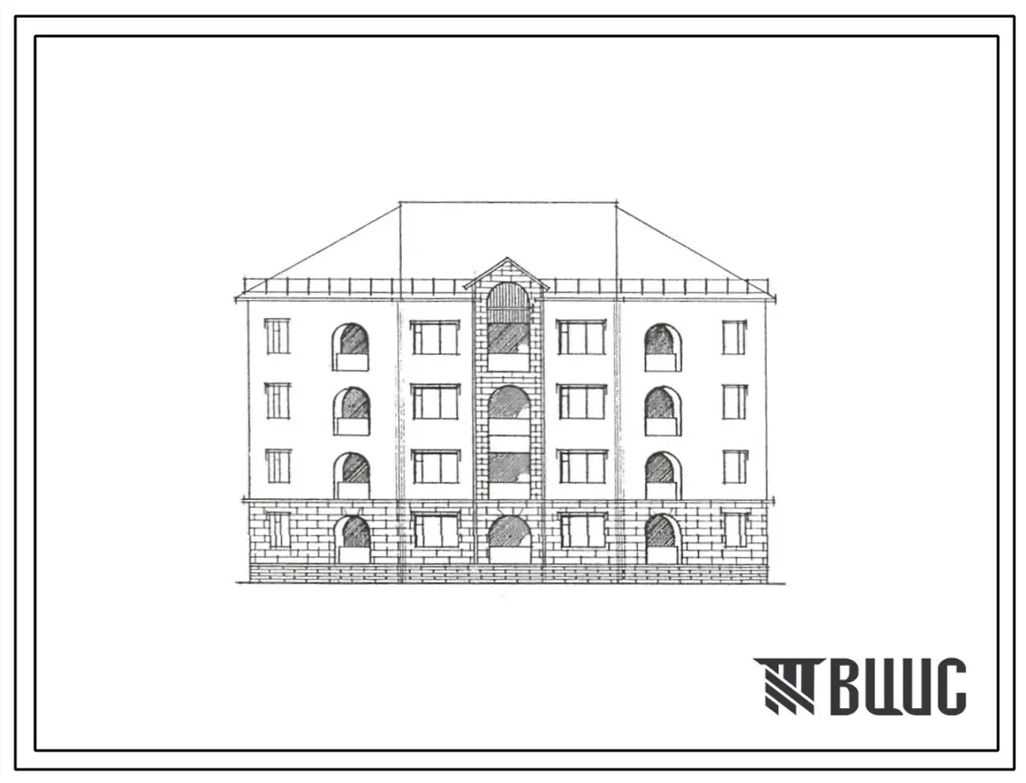 Типовой проект 118-192-23с.13.89 Жилой дом на 8 квартир 2-3 (СТЕНЫ ИЗ МОНОЛИТНОГО ТУФОБЕТОНА, Ориентация широтная, Сейсмичность 9 баллов, Трехэтажные, Четырехэтажные)
