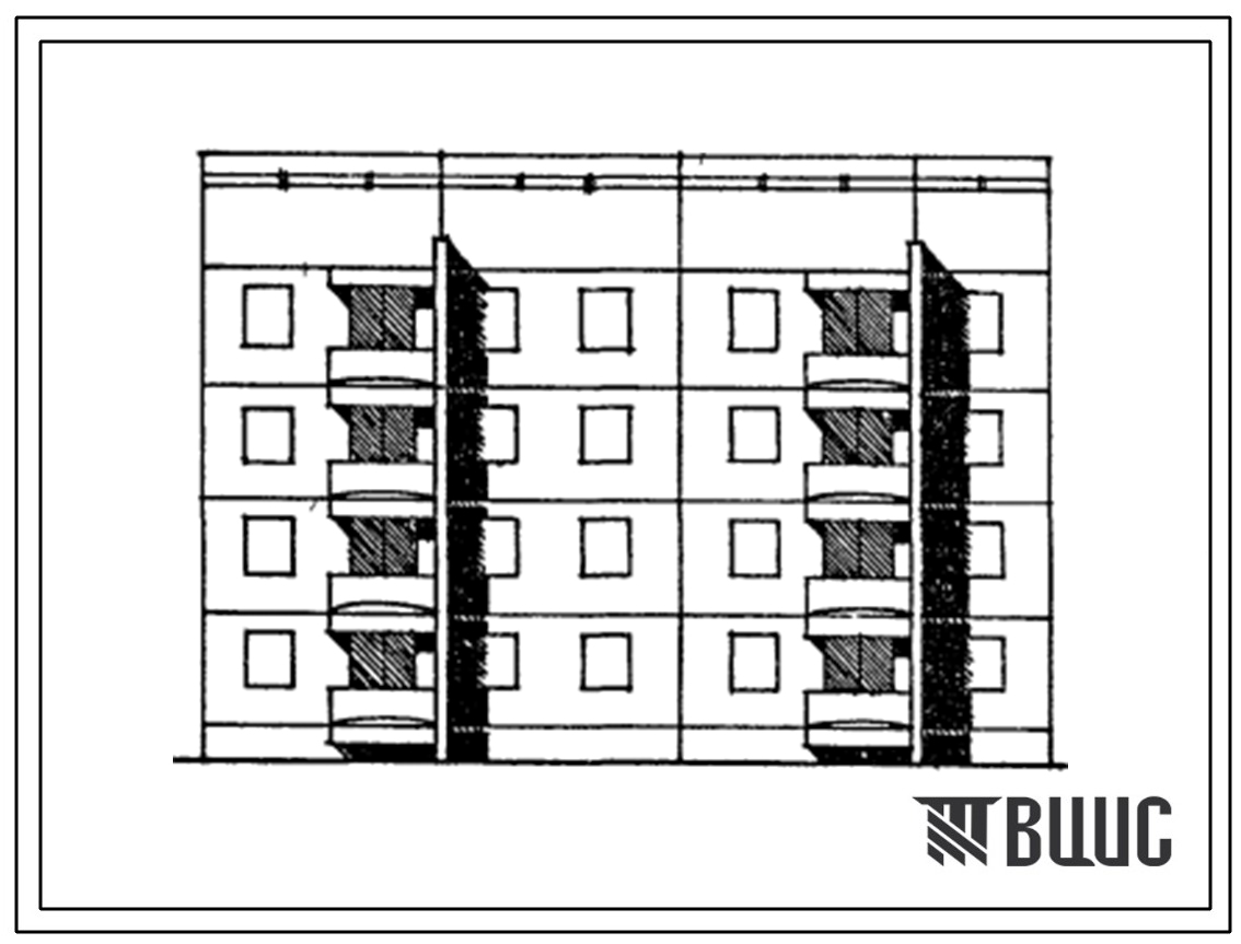 Типовой проект 129-037с.13.86 Блок-секция 4-этажная 12-квартирная лучевая прямая левая 1Б-2Б-3Б (для Армянской ССР)