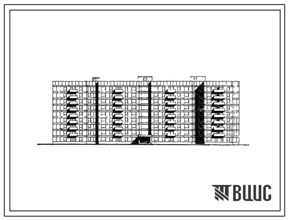 Типовой проект 163-87-121/1 Девятиэтажное общежитие для рабочих и служащих на 608 человек с блоком обслуживания со стенами из блоков. Для строительства во 2В, 3Б и 3В климатических подрайонах