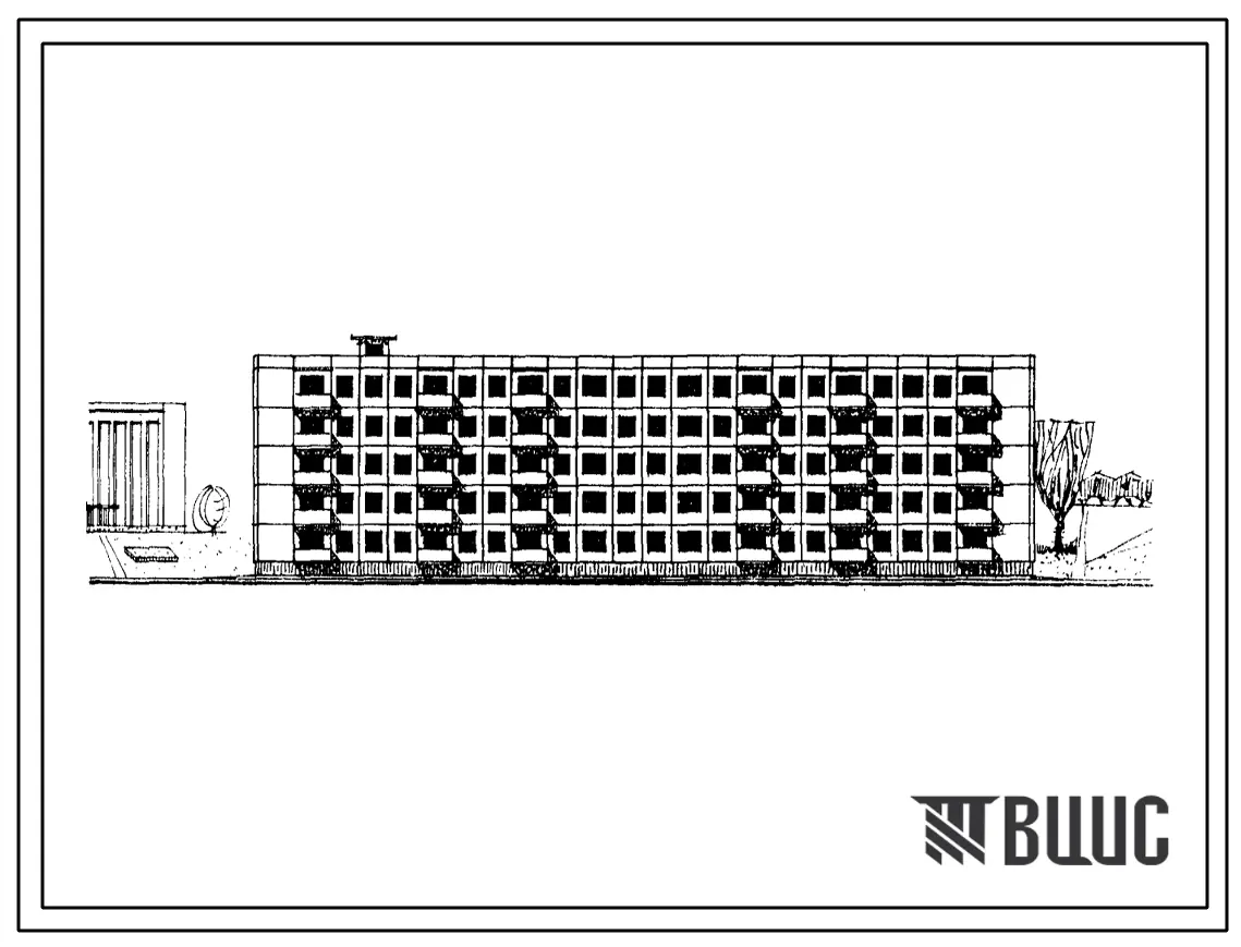 Типовой проект 1-463Д-28 Пятиэтажный четырехсекционный жилой дом с балконами на 70 квартир (однокомнатных-10, двухкомнатны-30, трехкомнатных-20, четырехкомнатных-10).