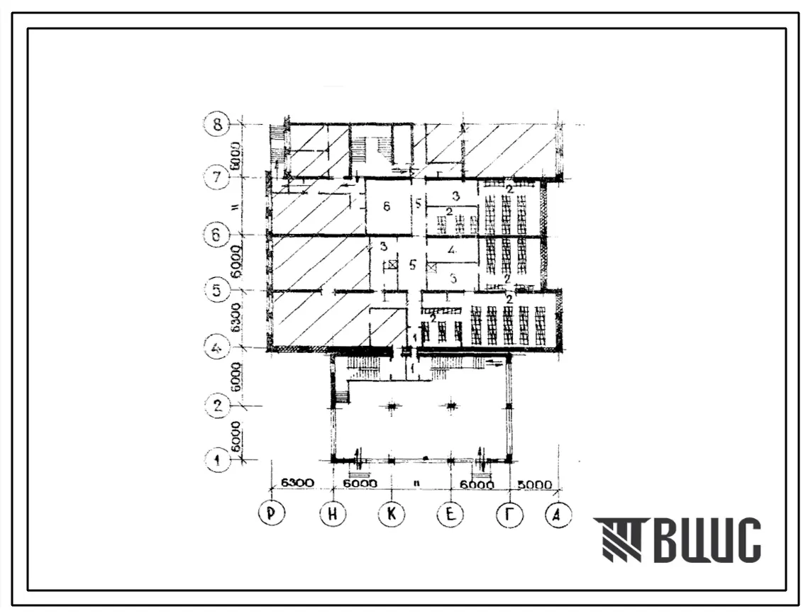 Типовой проект Б-3-295(213-1-123-209м) Помещения 1 этажа, детских яслей-сада на 280 мест /в конструкциях серии 123/, (убежище на 295 человек, размеры убежища 36,3м на 28,2м, режимы вентиляции 1,2,3).