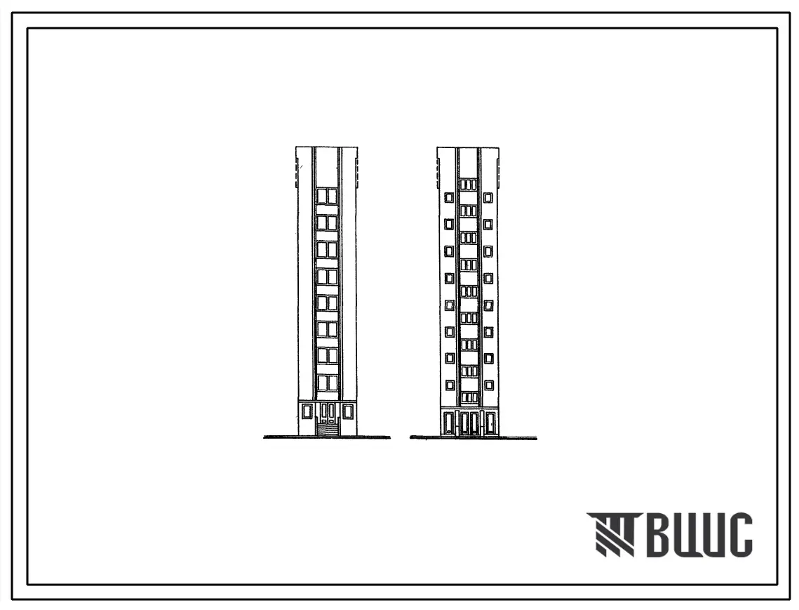 Типовой проект 147-05с Девятиэтажный лестнично-лифтовый блок для прямолинейного примыкания. Для строительства в 3Б и 4В климатических районах сейсмичностью 7 и 8 баллов
