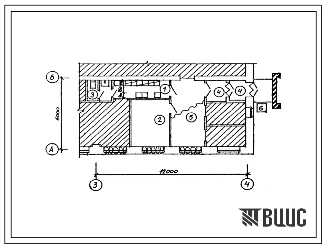 Типовой проект П-5-15(503-1-87 13 91) Помещения гаража на 10 грузовых автомобилей с закрытой стоянкой (стены из кирпича), (убежище на 15 человек, размеры убежища 12м на 6м, режимы вентиляции 1,2,3).