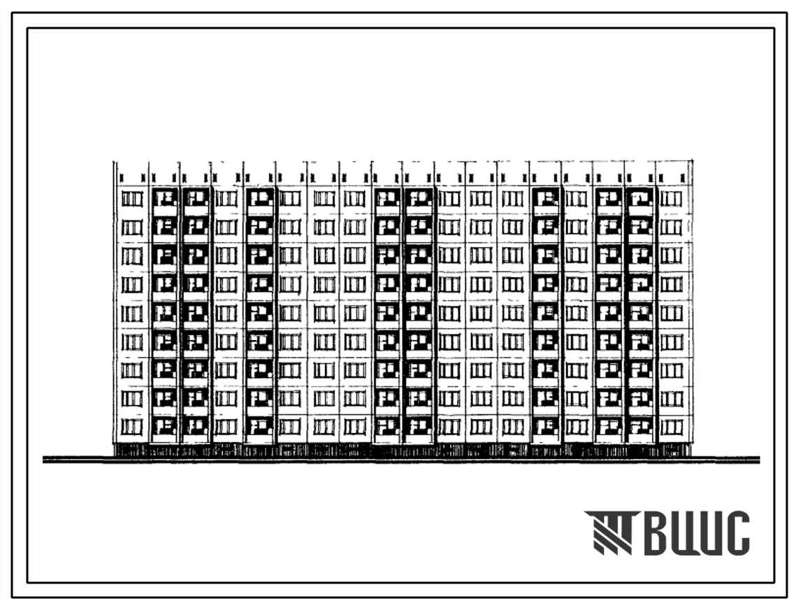 Типовой проект 1-464МС-11 Девятиэтажный двухсекционный крупнопанельный жилой дом на 90 квартир (однокомнатных 1Б-9; двухкомнатных 2Б-9; двухкомнатных 2А-9; трехкомнатных 3Б-27) с шагом поперечных стен 3,2 м, для строительства в 3Б климатическом районе Мол