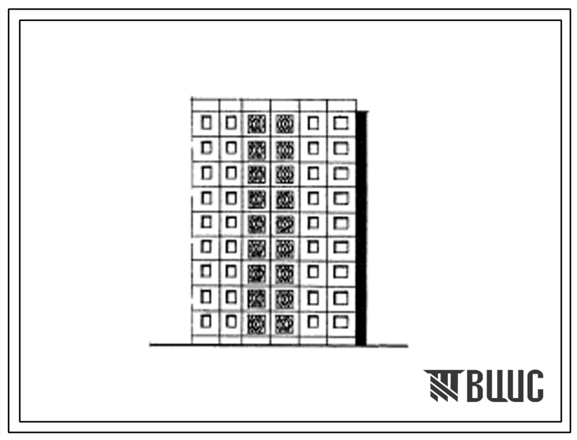 Типовой проект 105-020с Девятиэтажная блок-секция торцевая правая на 27 квартир (однокомнатных 1Б-9, двухкомнатных 2Б-9, четырехкомнатных 4Б-9). Для строительства в районах сейсмичностью 8 баллов