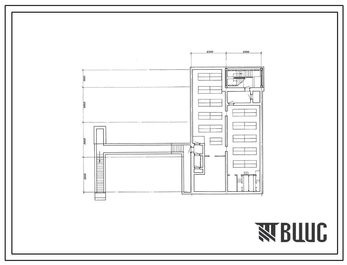 Типовой проект A-II,III,IV-300-285.84 Склад инвентаря и оборудования в подвале служебно-технического здания железнодорожного транспорта. Стены из монолитного железобетона (убежище на 300 человек, размеры убежища 21м на 12м, режимы вентиляции 1,2)