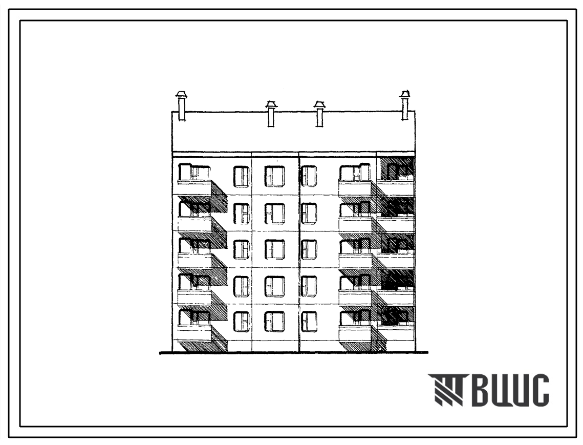 Типовой проект 135-04с/1 Пятиэтажная блок-секция рядовая левая на 15 квартир (двухкомнатных 2Б-5, трехкомнатных 3А-5, 3Б-5). Для строительства в районах сейсмичностью 7, 8 и 9 баллов в 1В климатическом подрайоне и условий строительства на трассе БАМ