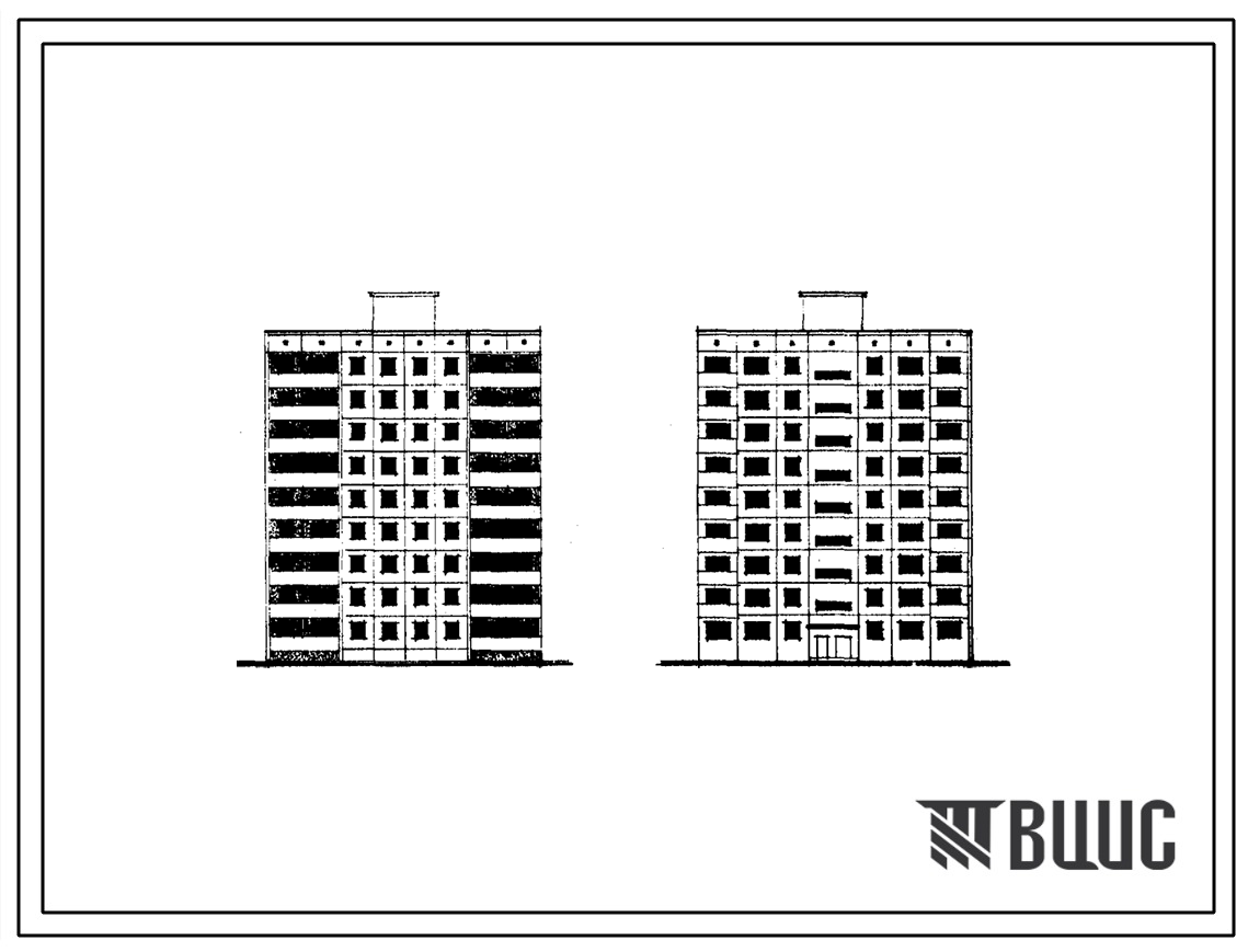 Типовой проект 1-464Д-0115 Девятиэтажная крупнопанельная торцевая (левая) блок-секция на 36 квартир (однокомнатных-9, двухкомнатных-9, трехкомнатных-9, четырехкомнатных-9). Для строительства в районах с расчетной наружной температурой -39 0С.