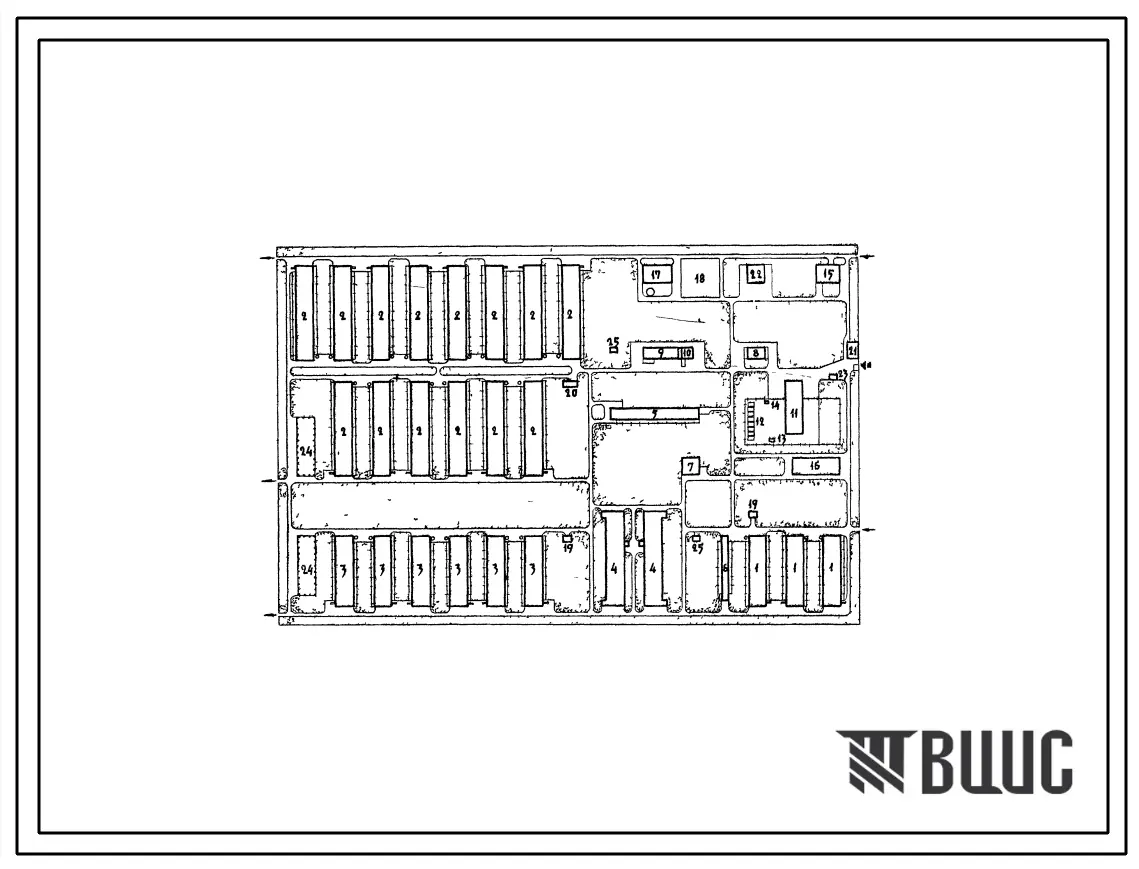 Типовой проект 819-12/66 Птицеводческая фабрика яичного направления на 100 тыс. кур-несушек (среднегодовое поголовье) с содержанием на глубокой подстилке.(Схема планировки).