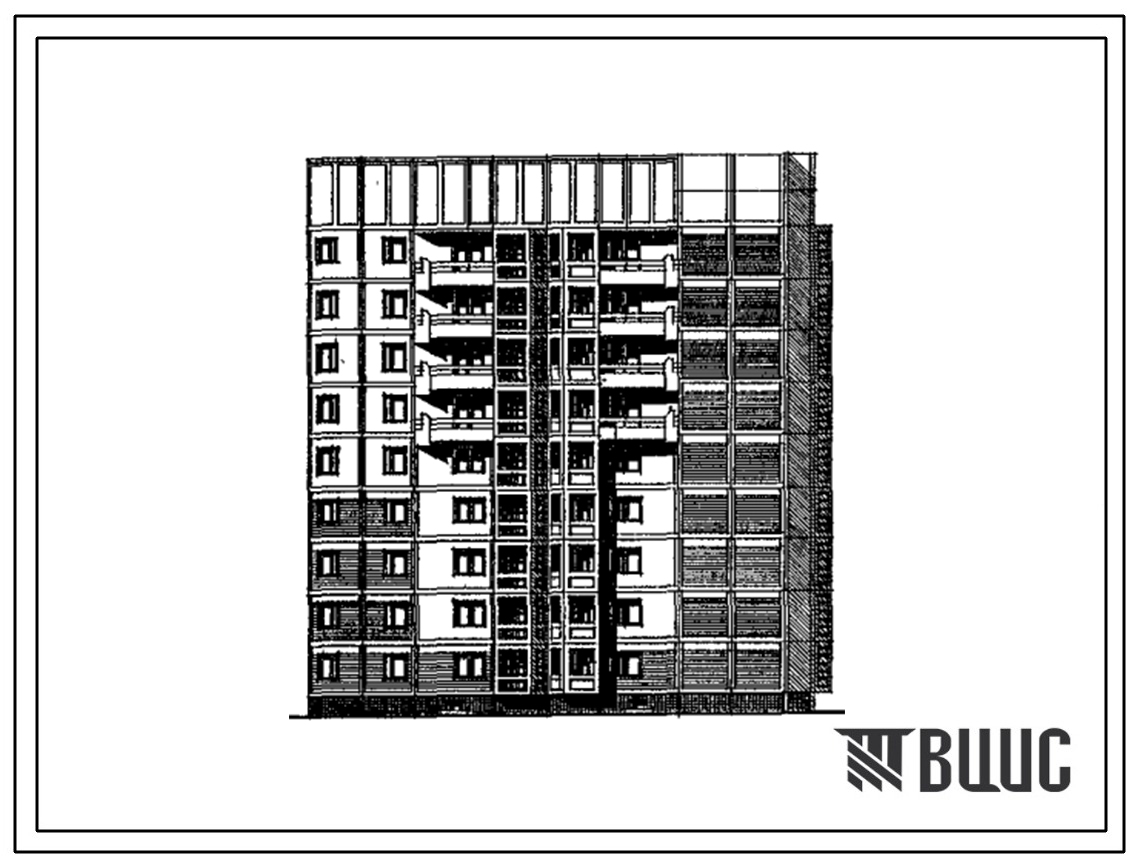 Типовой проект 97-0405м.13.89 Блок-секция 9-этажная 36-квартирная торцевая правая (2-2-3-3) для строительства в пос. Синегорье и других районах Магаданской области