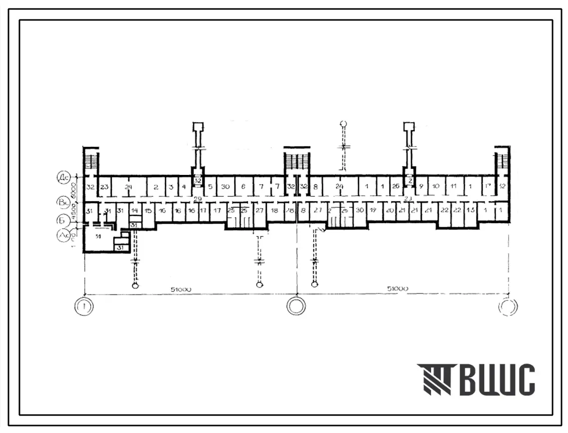 Типовой проект A-IV-1278-357.86 Помещения общественного назначения в подвале 9-этажного дома, скомпонованного из блок-секций серии 97. (убежище на 1278 человек, размеры убежища 120м на 11,5м, режимы вентиляции 1,2).