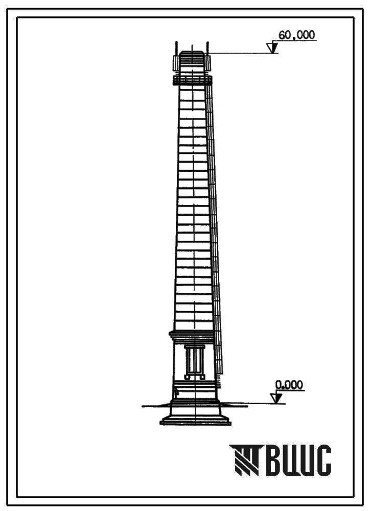 Типовой проект 907-2-160 Труба дымовая кирпичная для котельных установок Н-60 м, Д0-3 м с наземным примыканием газоходов для 1-2 ветровых районов