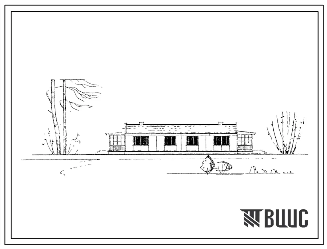 Типовой проект 1-50А-13 Одноэтажный двухквартирный жилой дом с 3- комнатными квартирами с полным благоустройством, стены из арболитовых блоков.