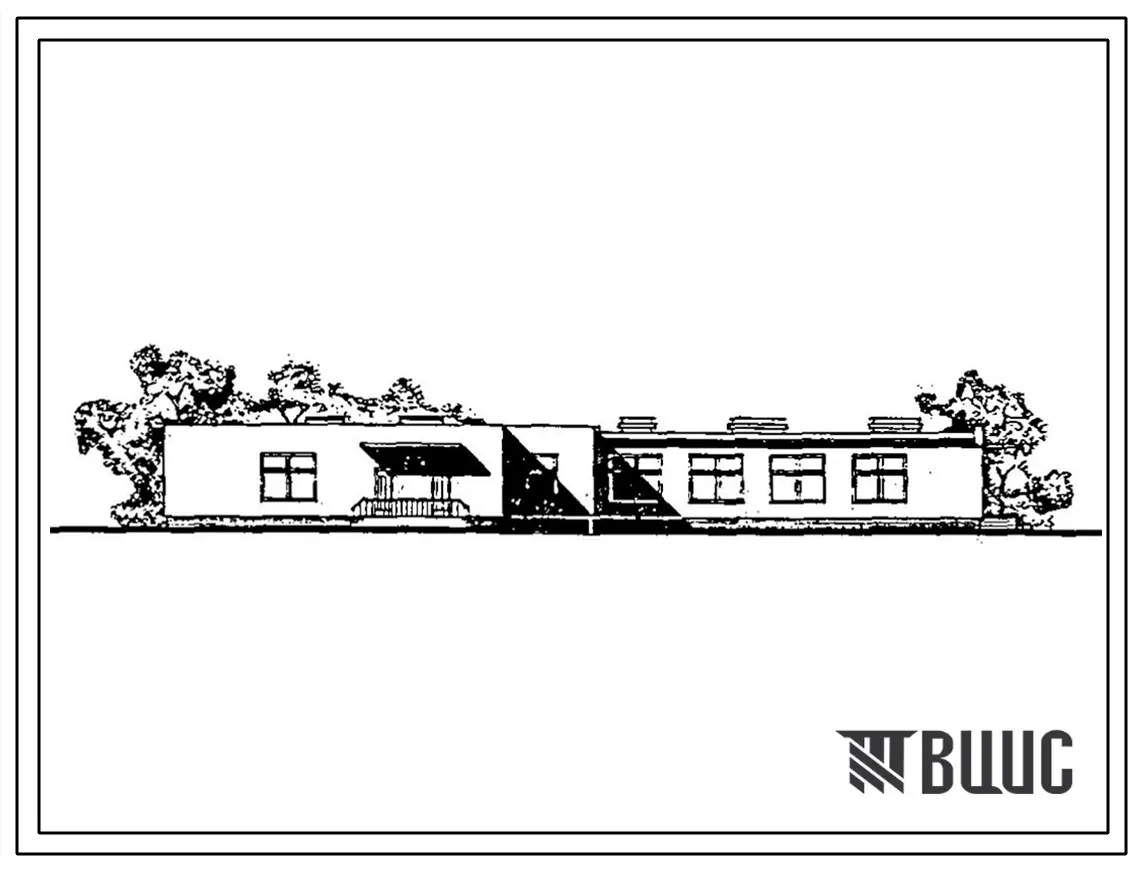 Типовой проект 214-1-224 Детские ясли - сад на 50 мест с увеличением количества мест на летний период до 95. Здание одноэтажное. Стены из кирпича.
