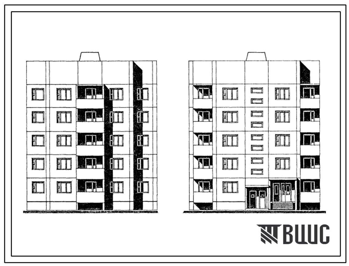 Типовой проект 122-086см.13.86 Блок-секция торцевая правая 5-этажная 15-квартирная 1Б-2Б-3Б (для строительства в г. Магадане)
