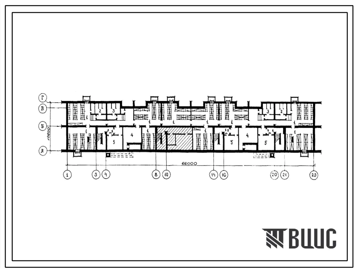 Типовой проект П-5-565(113-24-79(1.2) Бытовые помещения в подвале четырехсекционного жилого дома на 40 квартир, (убежище на 565 человек, размеры убежища 66м на 10,8м, режимы вентиляции 1,2).