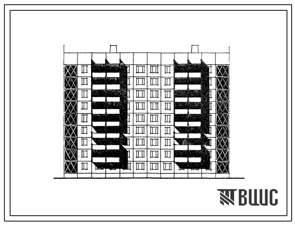Типовой проект 105-093с.84 Блок-секция 9-этажная 54-квартирная 3Б.2Б.2Б-2Б.2Б.3Б рядовая с торцевыми окончаниями. Для строительства в 3 климатическом районе Киргизской ССР сейсмичностью 9 баллов.