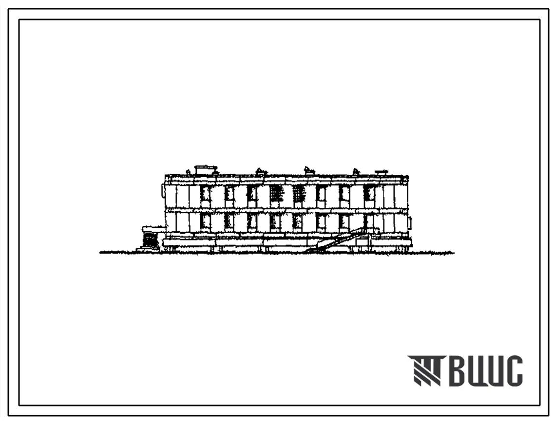 Типовой проект 89450-77.83м.Т (12-44-ББ) Комплексное здание на 100 человек в составе казармы, кухни-столовой и медицинских помещений