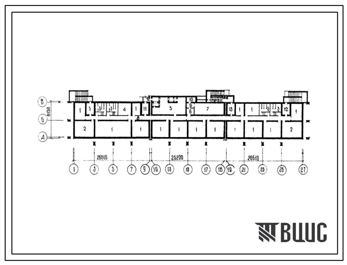 Типовой проект А-IV-853-80(111-76-4СП/69/1.2) Культурно-бытовые помещения в подвале 4-этажного 6-секционного жилого дома на 56 квартир, (убежище на 853 человек, размеры убежища 78,42м на 11,15м, режимы вентиляции 1,2).