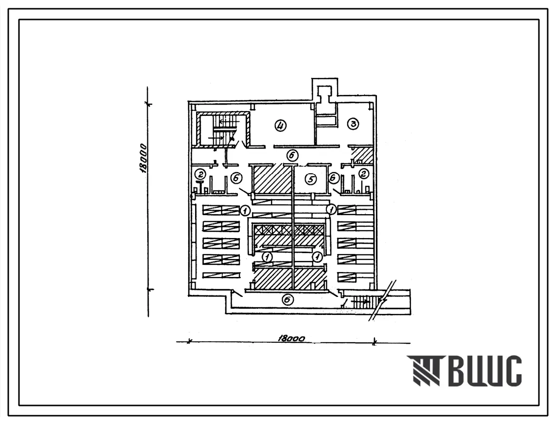 Типовой проект П-2-330(416-4-0125.89) Бытовые помещения в подвале производственного корпуса на 200 работающих, приспосабливаемые под ПРУ (убежище на 330 человек, размеры убежища 18м на 18м, режимы вентиляции 1,2).