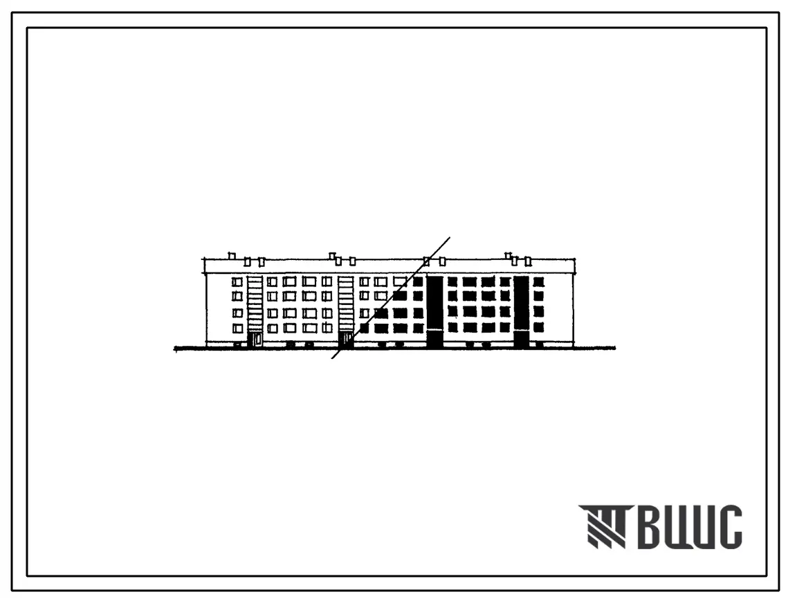 Типовой проект 1Э-318-36 Четырехэтажный четырехсекционный жилой дом на 44 квартиры со стенами из кирпича (однокомнатных 8, двухкомнатных 20, трехкомнатных 12, четырехкомнатных 4).