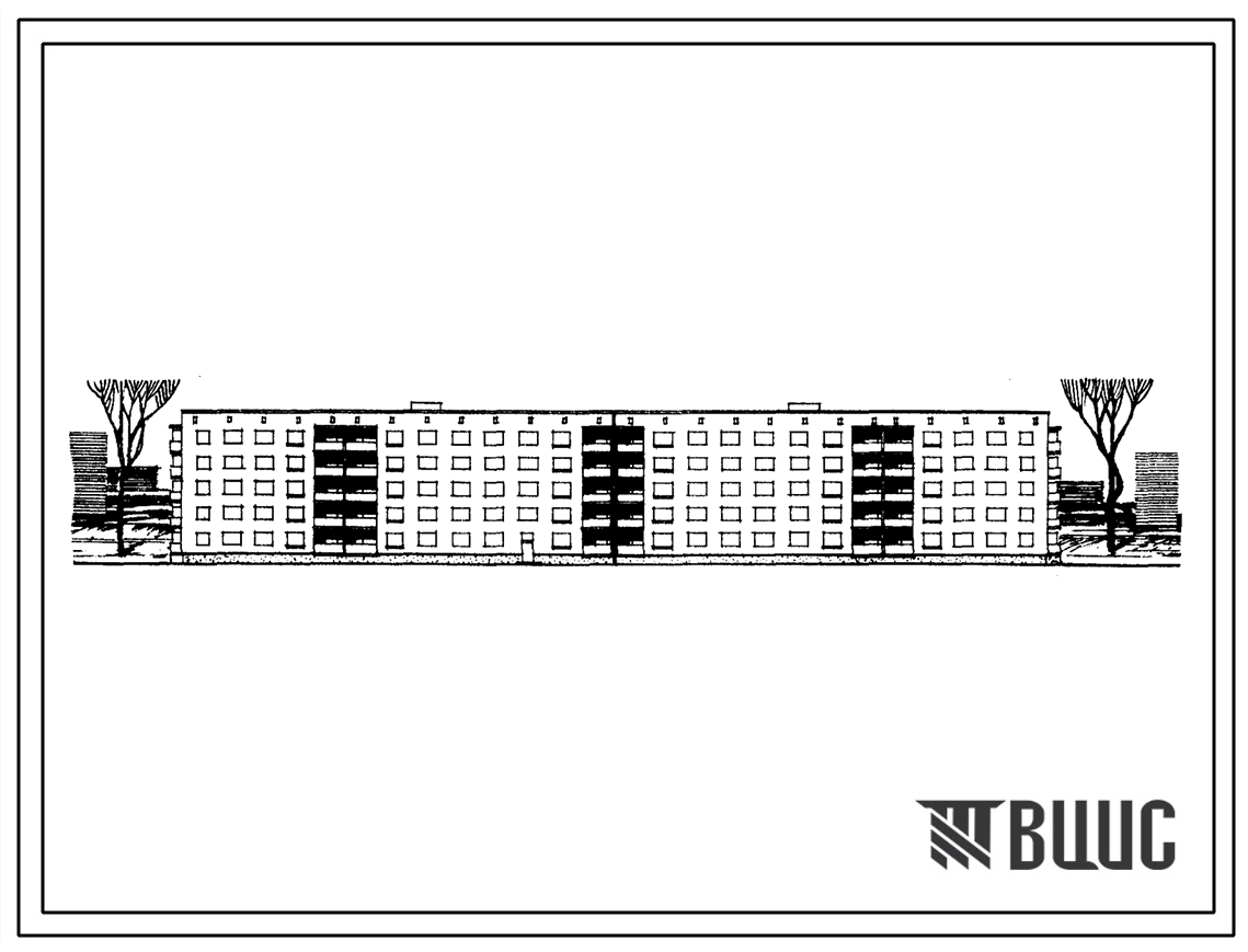 Типовой проект 114-87-1 Пятиэтажный шестисекционный жилой дом на 70 квартир (однокомнатных-11, двухкомнатных-29, трехкомнатных-30). Для строительства во 2 и 3 строительно-климатических зонах.