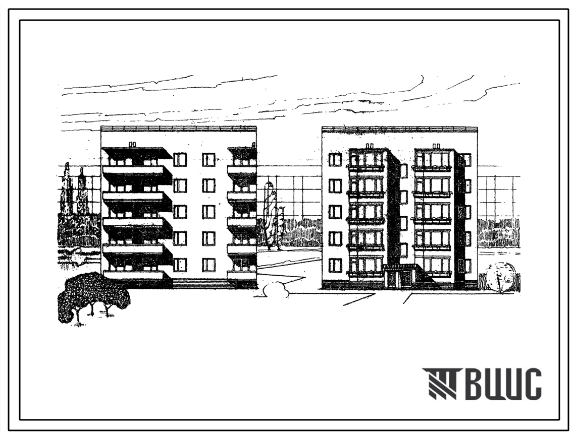 Типовой проект 87-099 Блок-секция пятиэтажного дома рядовая левая на 15 двухкомнатных квартир 2Б. Для строительства во 2В, 3Б и 3В климатических подрайонах Украинской ССР.