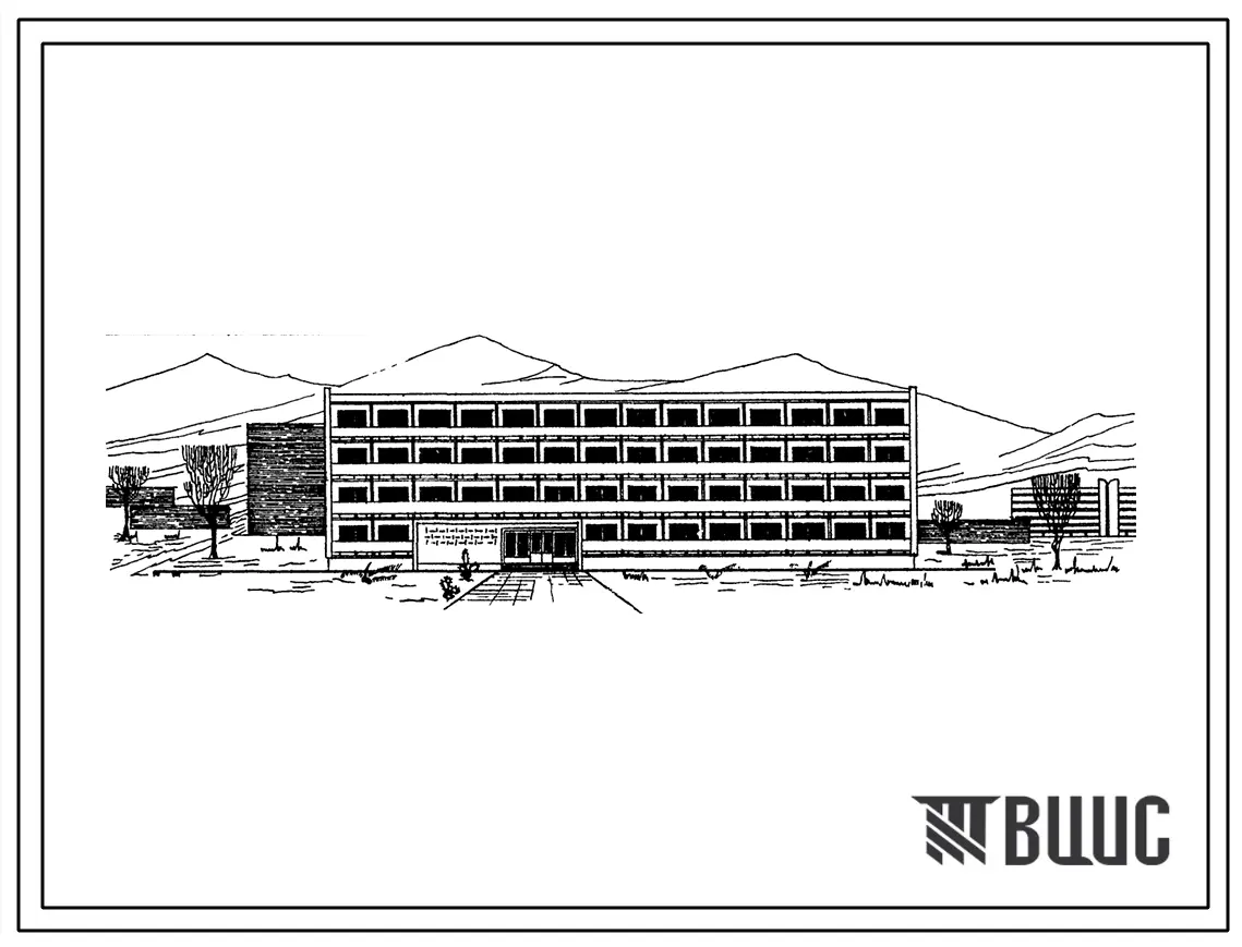 Типовой проект 1Т-395СГ-12 Четырехэтажное общежитие на 200 мест со стенами из камня «Гюша».