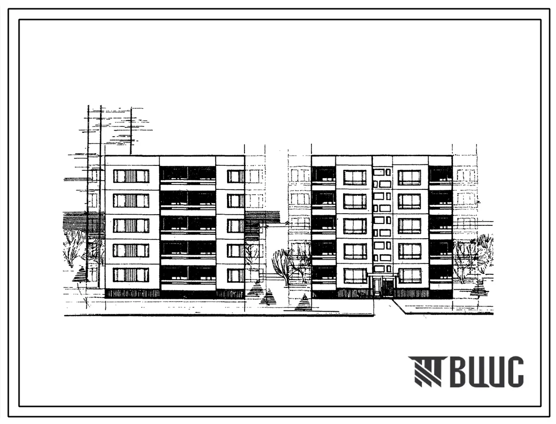 Типовой проект 99-08/1 Блок-секция пятиэтажная рядовая левая на 10 квартир (трехкомнатных 3Б-5, четырехкомнатных 2Б-5). Для строительства в 1В климатическом подрайоне, 2 и 3 климатических районах