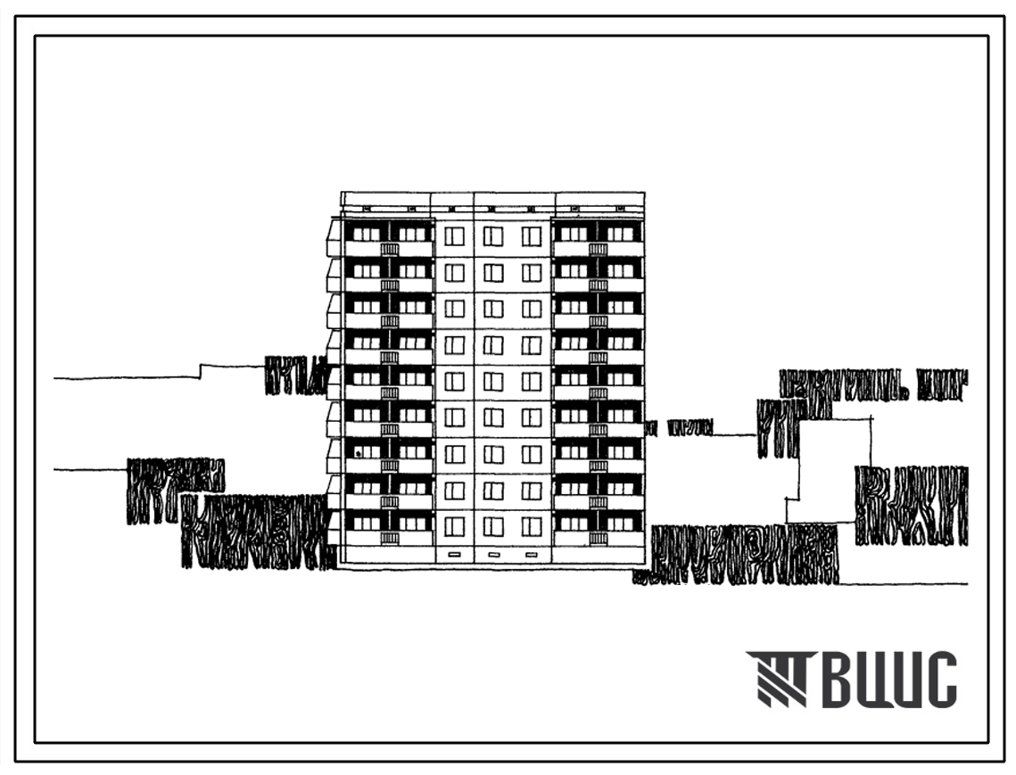 96-028 9-этажная торцевая левая блок-секция на 36 квартир (однокомнатных 1А-9, двухкомнатных 2Б-18, трехкомнатных 3Б-9) для строительства во 2В, 2Б, 3В климатических подрайонах Украинской ССР, на неравномерно-сжимаемых грунтах, на просадочных грунтах и по